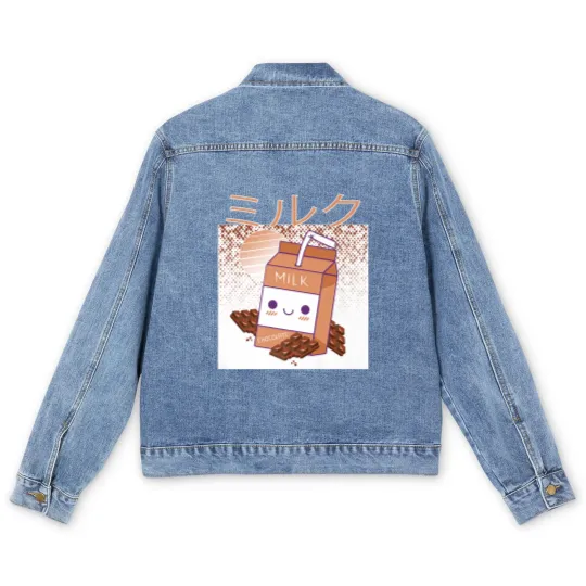 Discover Retro 90s Japanese Kawaii Chocolate Milk Shake Carton Men's Denim Jackets