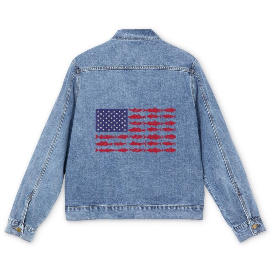 Discover Vintage USA Fish American Flag Men's Denim Jackets Fishing Gifts ABS001