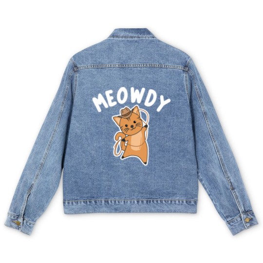 Discover Cowboy Cat Men's Denim Jackets Meowdy Howdy Cat Cowboy With Lasso Cute Cats