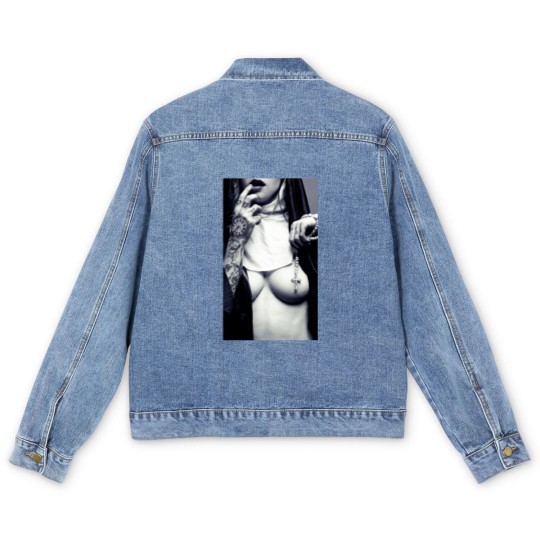 Discover Sexy Nun Men's Denim Jackets Cross Tattoo Funny Novelty