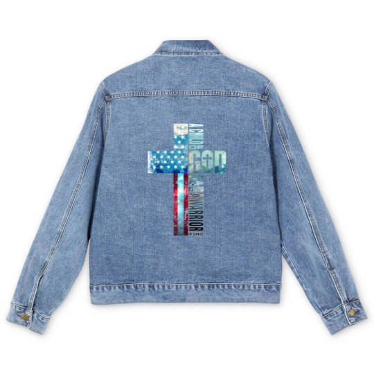 Discover Faith Cross American Flag Men's Denim Jackets Christ Jesus Religious Men's Denim Jackets
