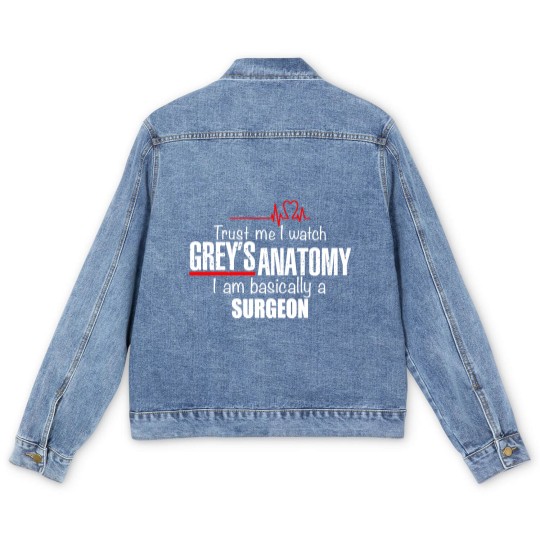 Discover Womens Short Sleeve Funny Men's Denim Jackets with Sayings Trust Me I Watched Greys Anatomy Im Basically a Surgeon Men's Denim Jackets