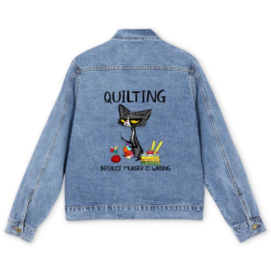 Discover Quilting Because Murder Is Wrong Cat Men's Denim Jackets