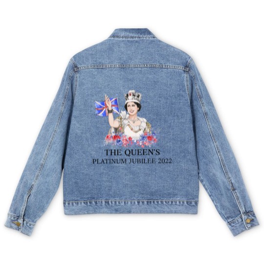 Discover Queen Elizabeth II Platinum Jubilee 1952-2022 CELIBRATION Men's Denim Jackets  Union Jack Men's Denim Jackets The Queen's Crown Royal Men's Denim Jackets