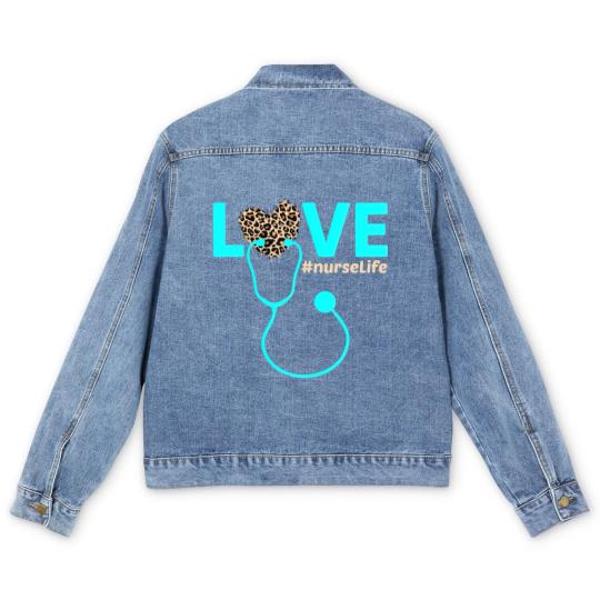 Discover Nurse Life RN LPN CNA Healthcare Cheetah Heart Men's Denim Jackets