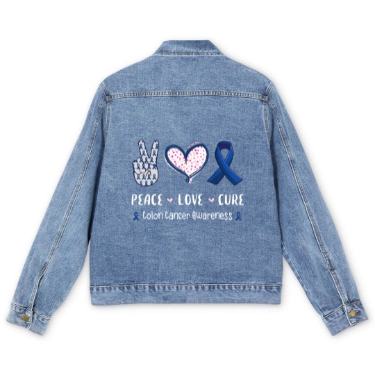 Discover Love Colon Men's Denim Jackets Peace Love cure Colon cancer awareness