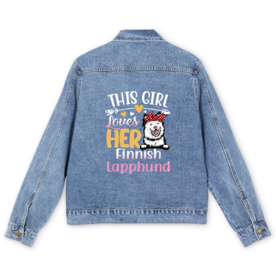 Discover This Girl Love Her Finnish Lapphund Dog - Dog Lover For Women - Men's Denim Jackets