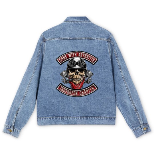Discover Sons With Arthritis Ibuprofen Chapter Funny Biker Skull Men's Denim Jackets