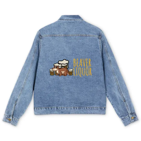 Discover Funny Beaver Liquor Animal Pun Beer Lover Drinking Men's Denim Jackets