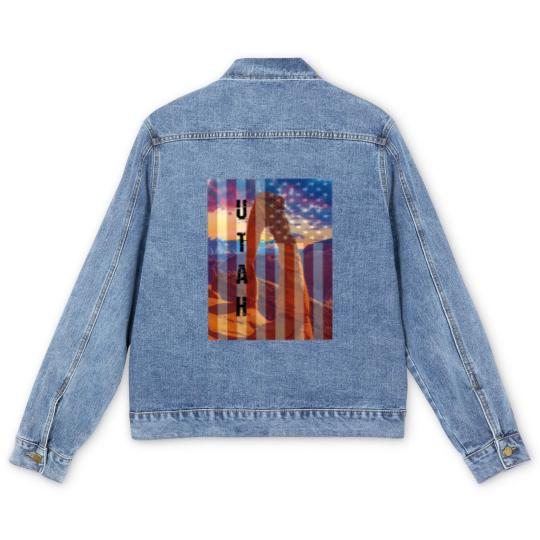 Discover Utah American Flag Men's Denim Jackets