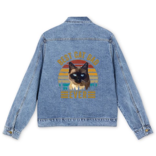 Discover Retro Vintage Best Cat Dad Ever Fathers day Siamese Cat Men's Denim Jackets