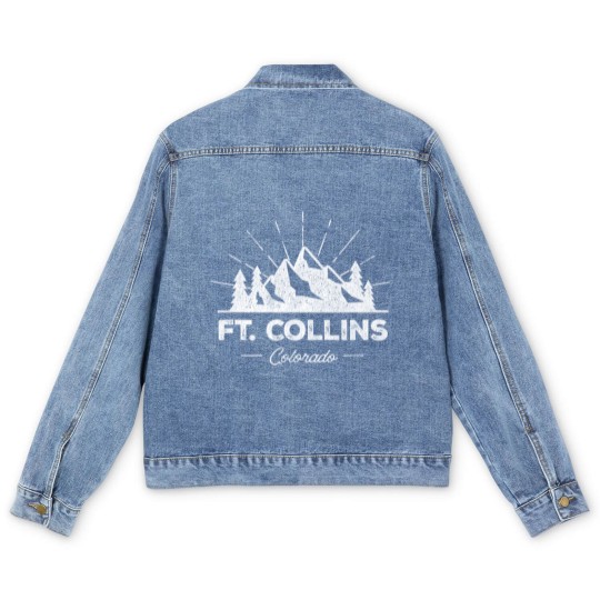 Discover Ft Fort Collins Colorado CO Men's Denim Jackets Vintage Hiking Retro Men's Denim Jackets