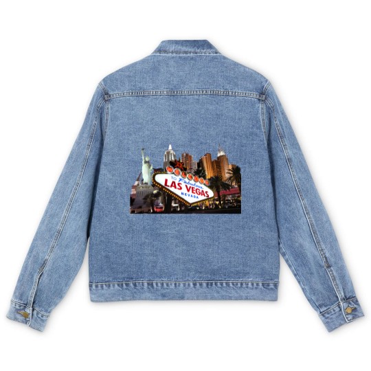 Discover Las Vegas Famous Sign Strip Building Skyline Souvenir Gift Men's Denim Jackets