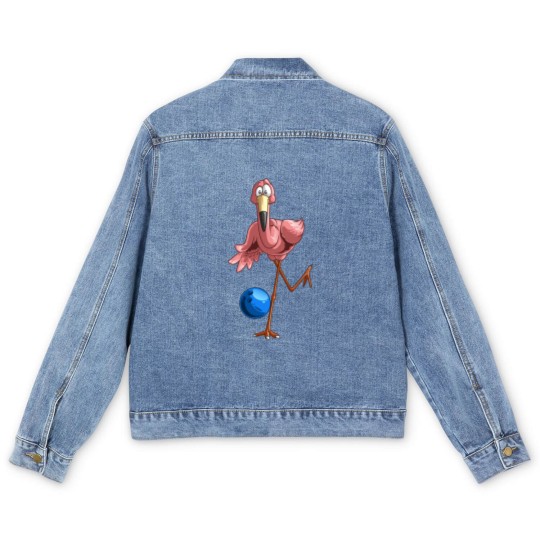 Discover Cool Bowling Flamingo | Funny Shorebirds Lover Player Gift Men's Denim Jackets