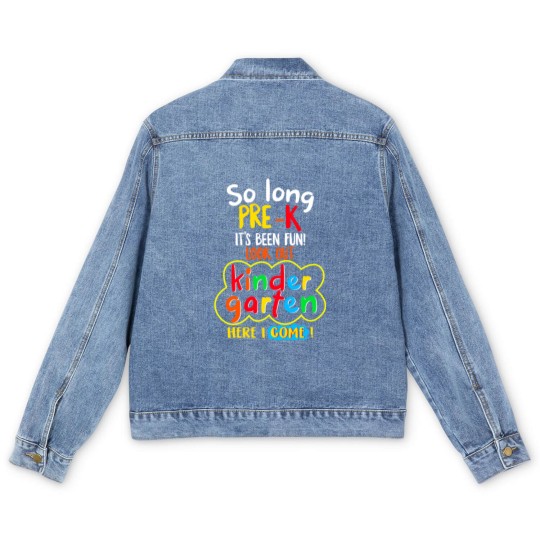 Discover Kindergarten Graduation Men's Denim Jackets So Long Pre-K Kindergarten Here I Come Graduation Kids