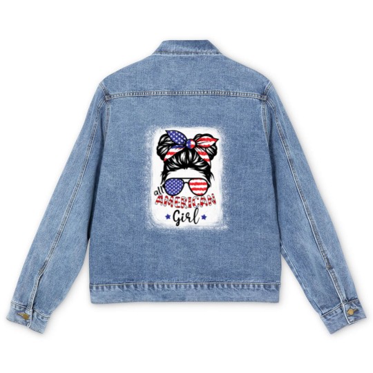 Discover All American Girl Bleached Men's Denim Jackets Patriotic July 4th Men's Denim Jackets