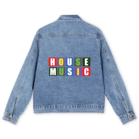 Discover House Music Blocks Blk Men's Denim Jackets