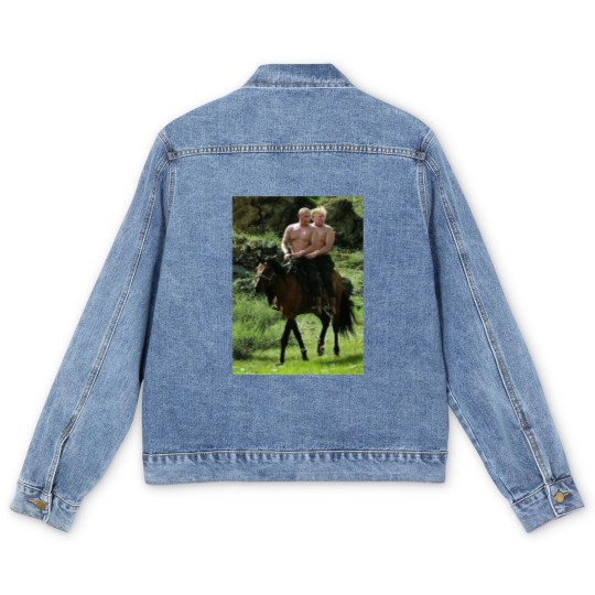 Discover Trump Putin Meme Men's Denim Jackets Russian Putin Riding A Horse With Donald Trump Meme