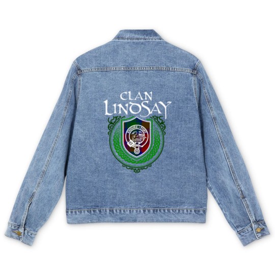 Discover Lindsay Surname Scottish Clan Tartan Crest Badge Men's Denim Jackets