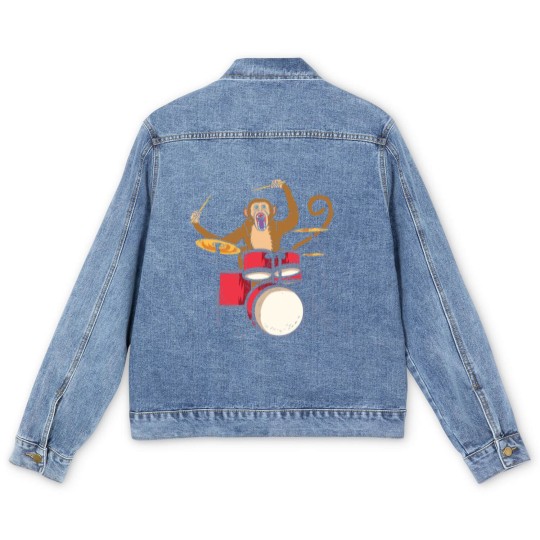 Discover Monkey Playing Drums Drummer Band The Animal Men's Denim Jackets