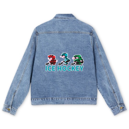Discover 8-bit Ice Hockey Guys for Dark Men's Denim Jackets - Nintendo - Men's Denim Jackets