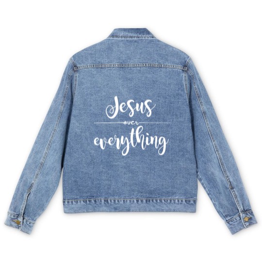 Discover Jesus Over Everything Religious Christian Men's Denim Jackets