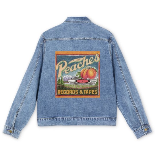 Discover Peaches Men's Denim Jackets Men's Denim Jackets Men's Denim Jackets Men's Denim Jackets Music Graphic Design Men's Denim Jackets Vintage Retro Art 80s 1980s Tapes and Records Unisex Men's Denim Jackets Gift