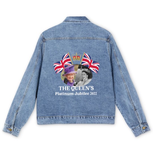 Discover Queen Elizabeth II Platinum Jubilee 2022 CELIBRATION  Emblem Men's Denim Jackets  Union Jack Men's Denim Jackets The Queen's Men's Denim Jackets