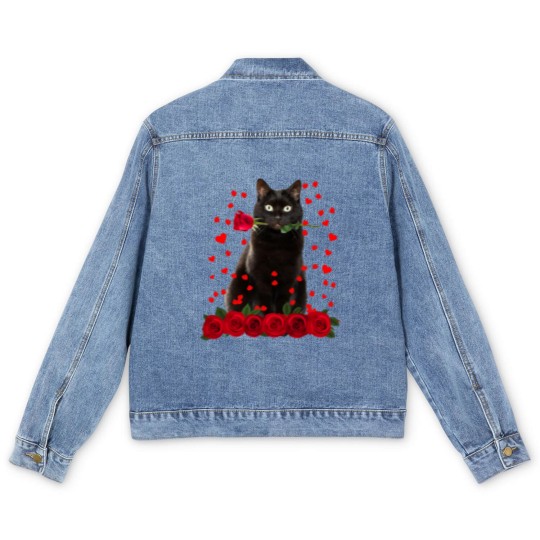 Discover Black Cat Valentines Day Teenager Men's Denim Jackets
