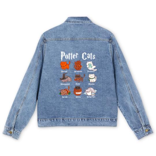 Discover Potter Cats Men's Denim Jackets Funny Gifts For Cat Lovers - Cat - Men's Denim Jackets