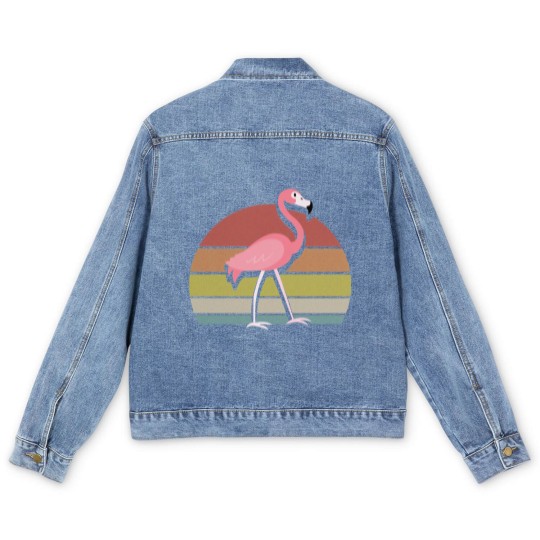 Discover Flamingo Men's Denim Jackets Sunset Retro Vintage 70s Animal Nature Lovers - Flamingo - Men's Denim Jackets
