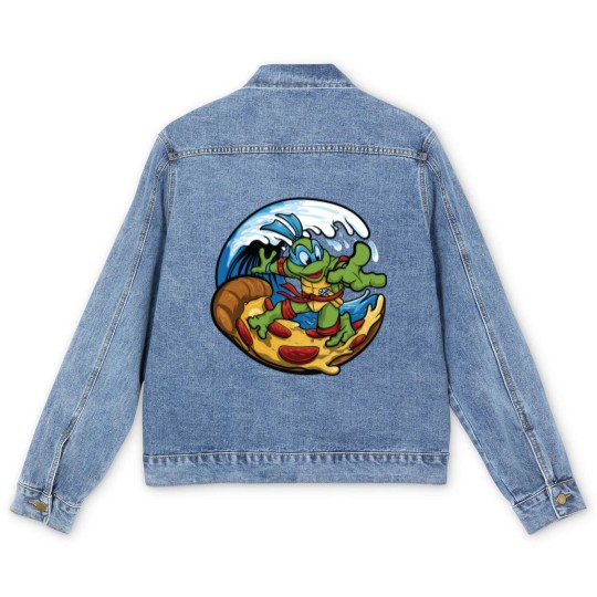 Discover ninja turtles surfing pizza Men's Denim Jackets