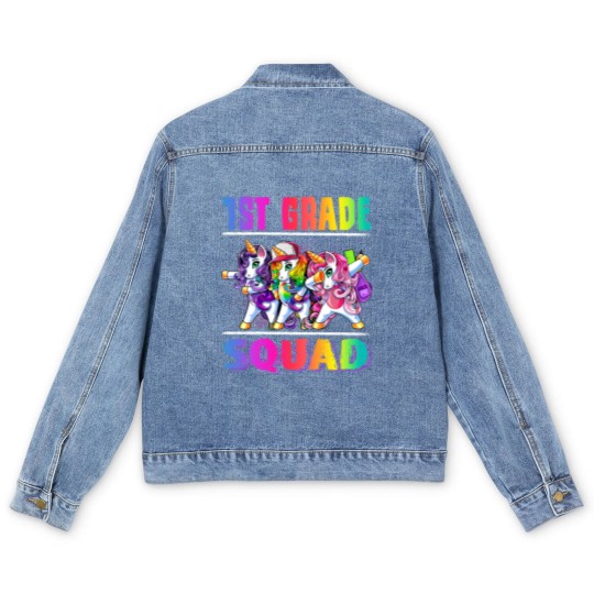 Discover 1st Grade Squad Dabbing Unicorn Back to School Backpack Girl Men's Denim Jackets