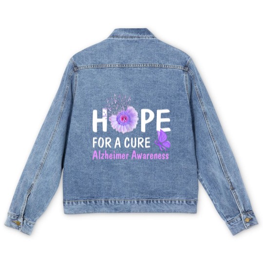 Discover Hope For A Cure Alzheimer's Awareness Flower Gift Men's Denim Jackets