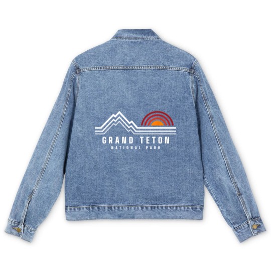 Discover Grand Teton National Park Vintage Mountain Sunset Retro Gift Men's Denim Jackets