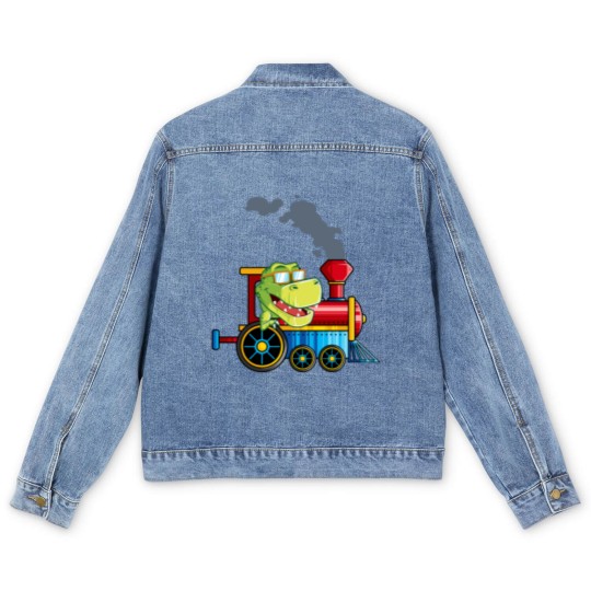 Discover Funny Dinosaur Riding A Train Tyrannosaurus Dino B Men's Denim Jackets