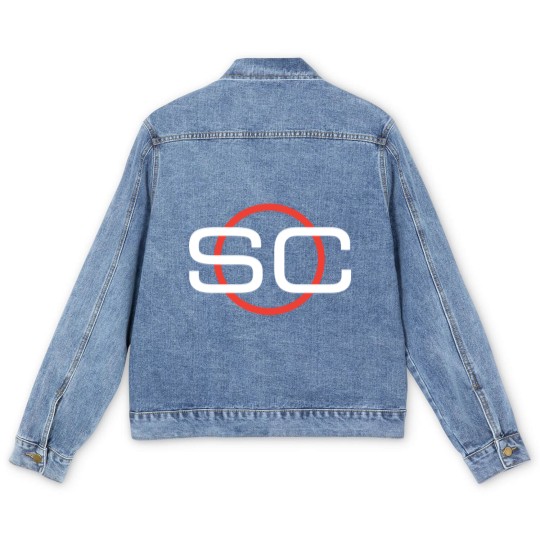 Discover Espn Sportscenter Red White Circle Logo C2Gift Men's Denim Jackets Men's Denim Jackets