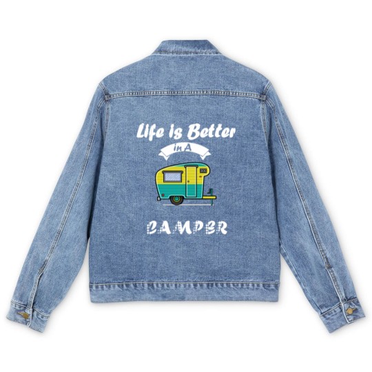 Discover Happy Life in Camper - camping Men's Denim Jackets