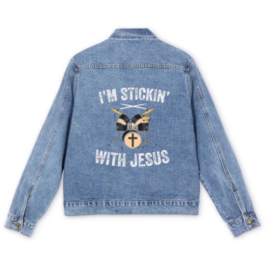 Discover I'M Stickin With Jesus Christian Drummer Drum Stic Men's Denim Jackets