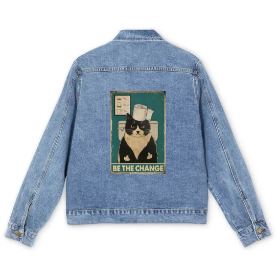 Discover Be The Change Tuxedo Cat kitten quotes gift Men's Denim Jackets