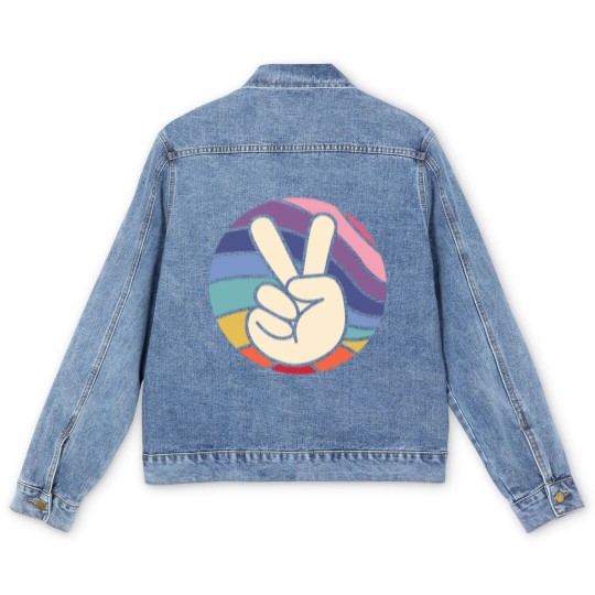 Discover Groovy Peace Sign Hand Hippie Vintage 70s Gift Men's Denim Jackets