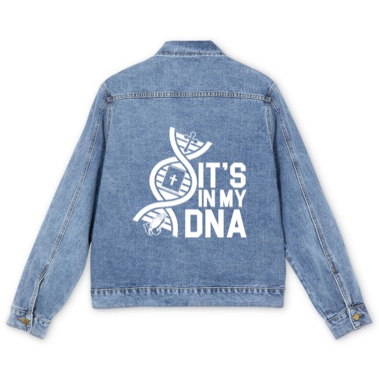 Discover Jesus In My Dna Faith Christianity Catholic Religi Men's Denim Jackets