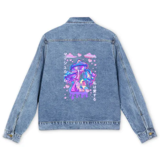 Discover Pastel Goth Mushroom Japan Kanji Men's Denim Jackets