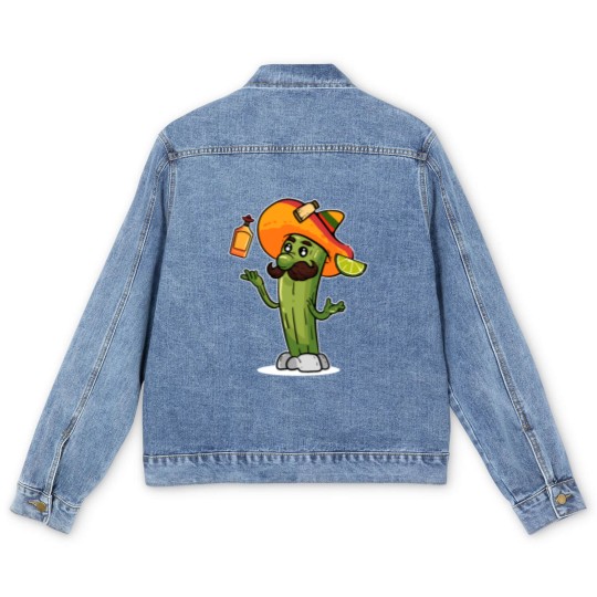 Discover Funny Mexican Cactus Juggles Tequila Cinco de Men's Denim Jackets