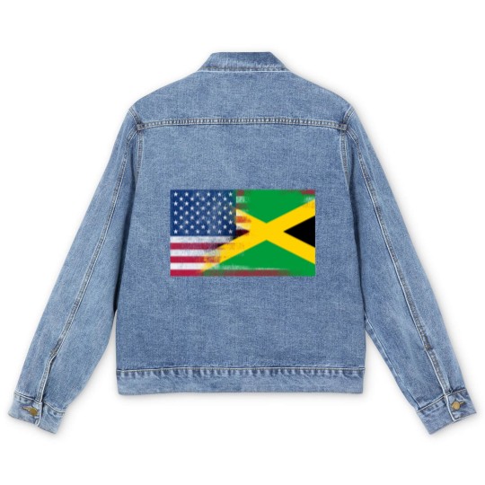 Discover Jamaican American Half Jamaica Half America Flag Men's Denim Jackets