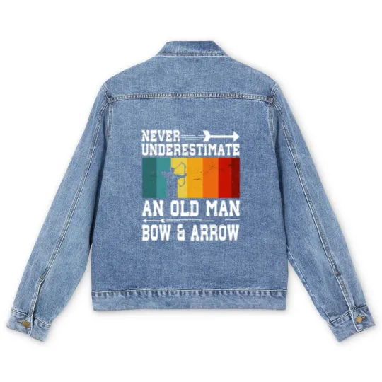 Discover Never Underestimate An Old Man With Bow and Arrow Men's Denim Jackets