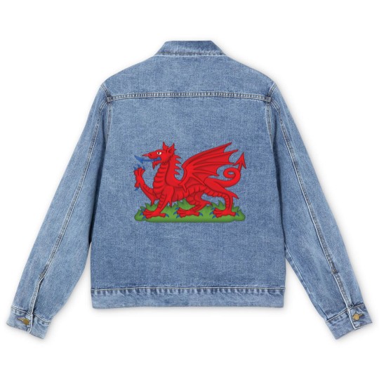 Discover Wales Red Dragon National Flag Symbol Men's Denim Jackets