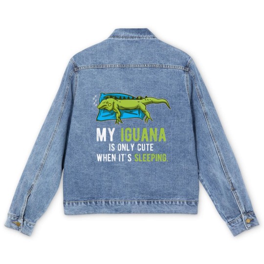 Discover Lazy Pet Reptile Lizard Animal Sleeping Iguana Men's Denim Jackets