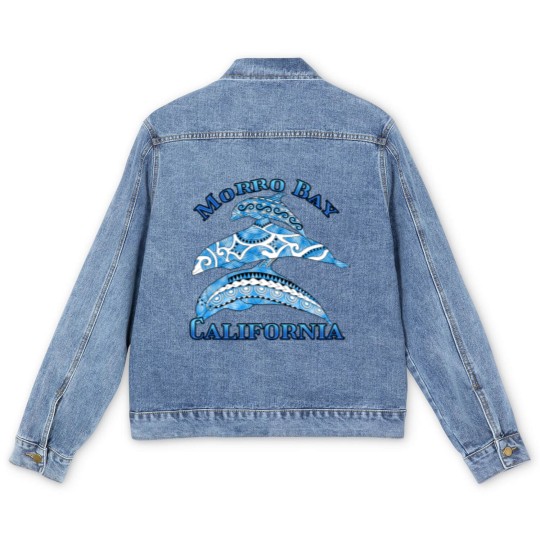 Discover Morro Bay California Vacation Tribal Dolphins Men's Denim Jackets
