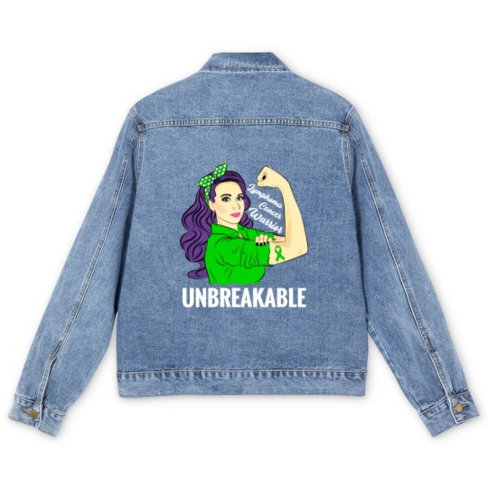 Discover Lymphoma Cancer Awareness Warrior Unbreakable Support - Lymphoma Cancer - Men's Denim Jackets
